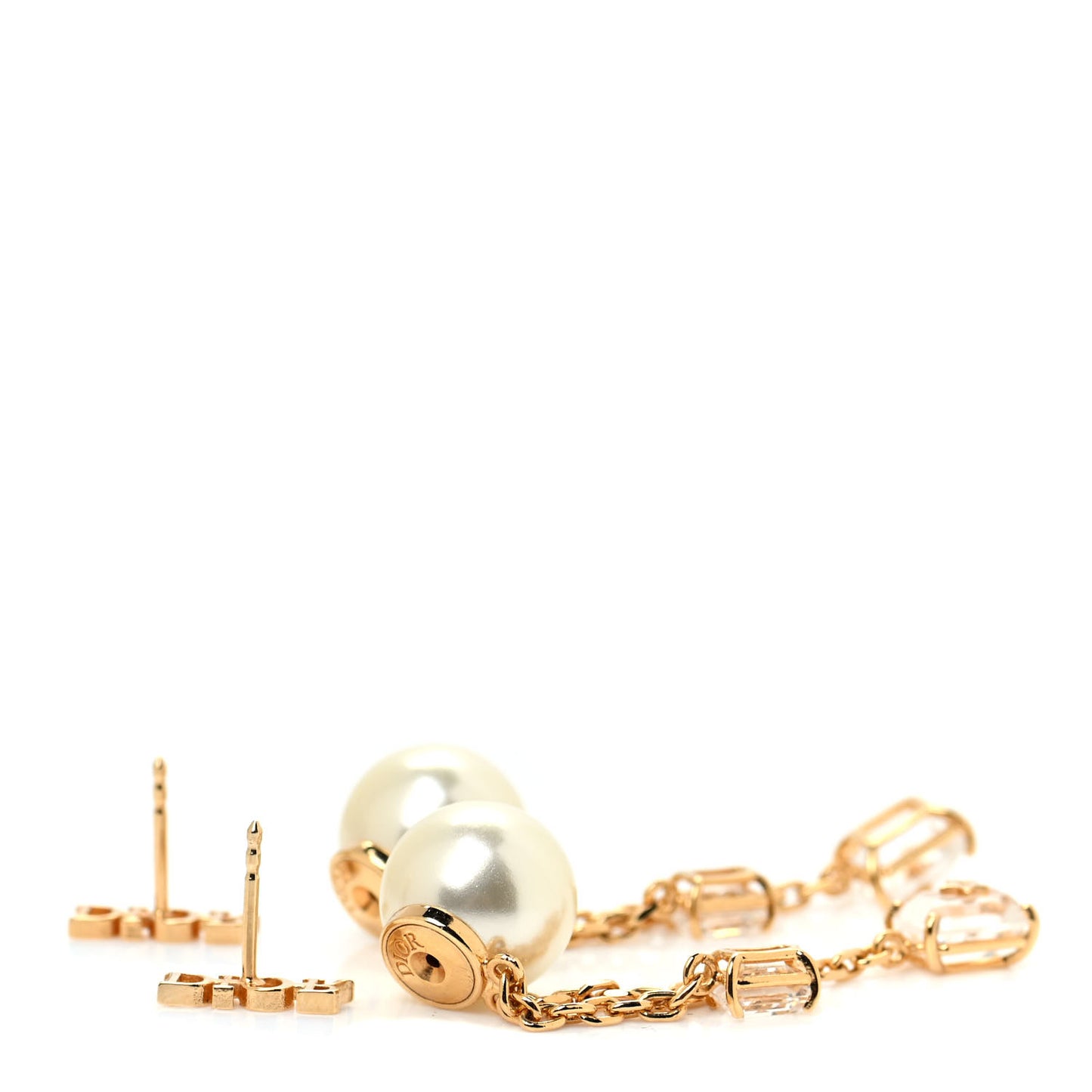 Pearl Crystal Tribales Dangle Chain Earrings Gold