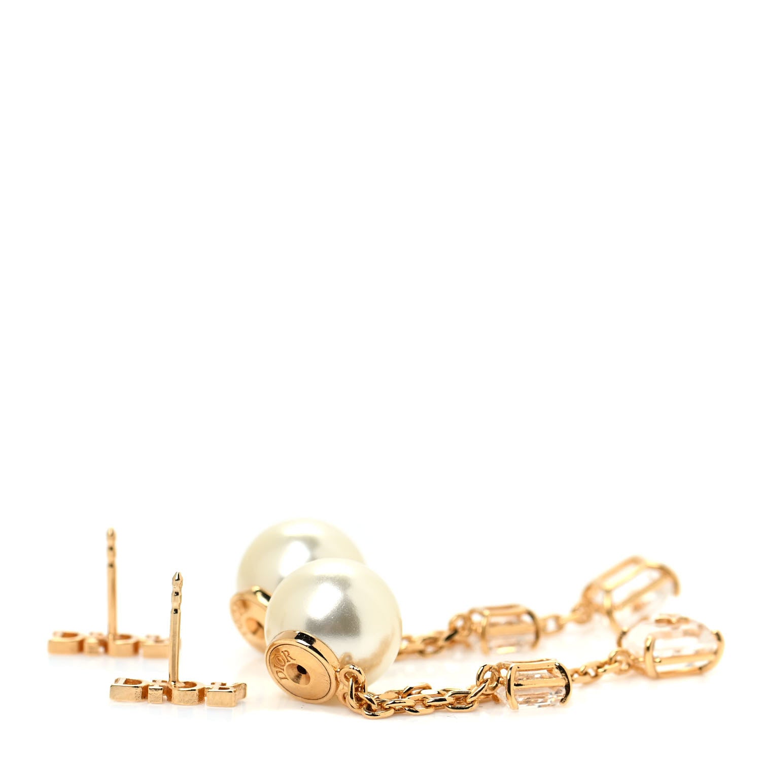 Christian Dior Pearl Crystal Tribales Dangle Chain Earrings Gold 3 of 4