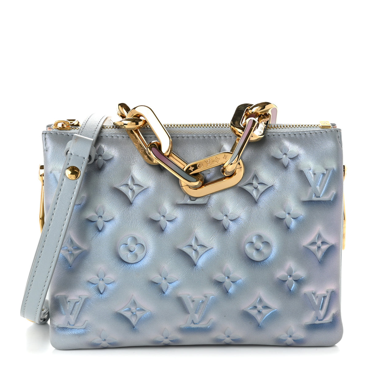 Louis Vuitton Metallic Lambskin Embossed Monogram Coussin BB Blue 1 of 9