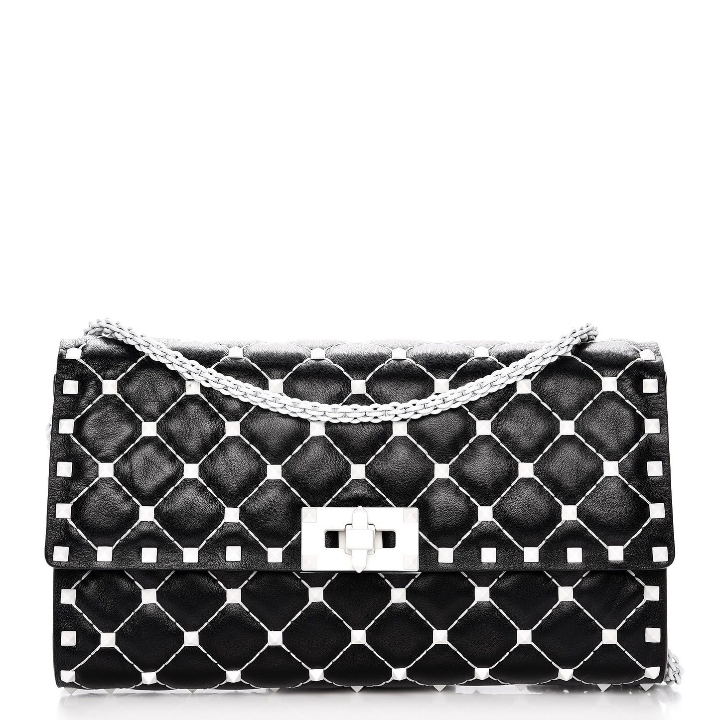 Lambskin Free Rockstud Spike Wallet On Chain Black