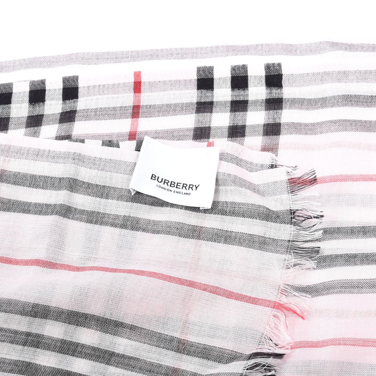 Wool Silk Gauze Vintage Check Scarf Alabaster Pink