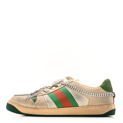 Gucci Nubuck Calfskin Web Removable Crystals Mens Screener Sneakers 7 Dusty Milk New Mystic White 1 of 12