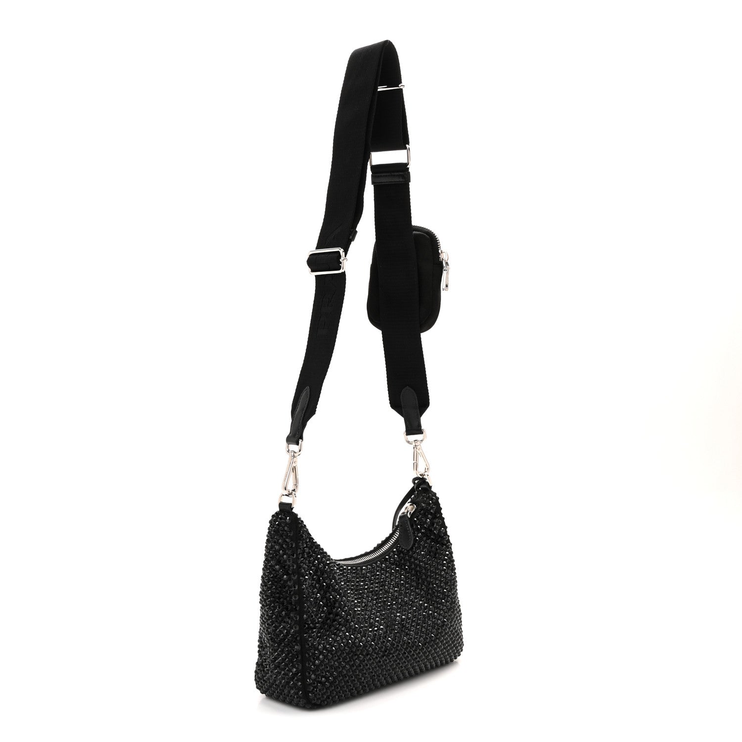 Prada Satin Crystal Re-Edition 2005 Shoulder Bag Black 3 of 10