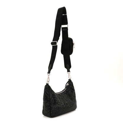 Prada Satin Crystal Re-Edition 2005 Shoulder Bag Black 3 of 10