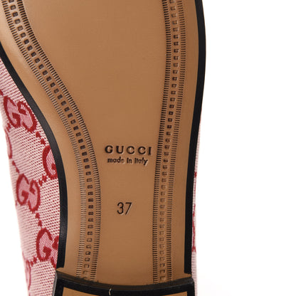 Gucci Canvas GG Monogram Horsebit Womens Jordaan Loafers 37 Gardenia Hibiscus Red 7 of 11