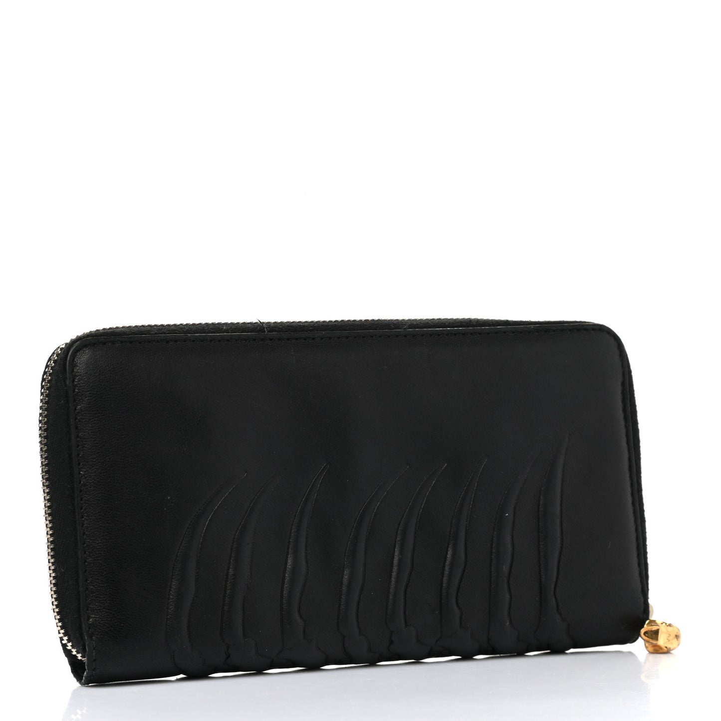 Embossed Calfskin Rib Cage Zip Around Wallet Black