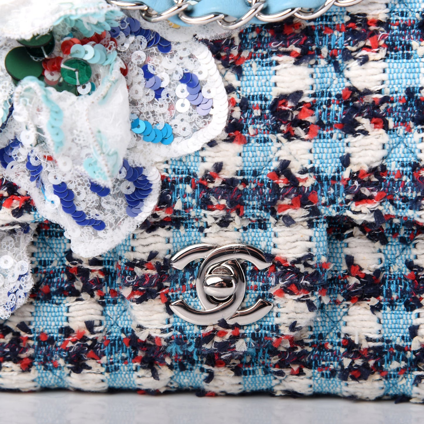 Tweed Medium Double Flap White Blue Navy Red