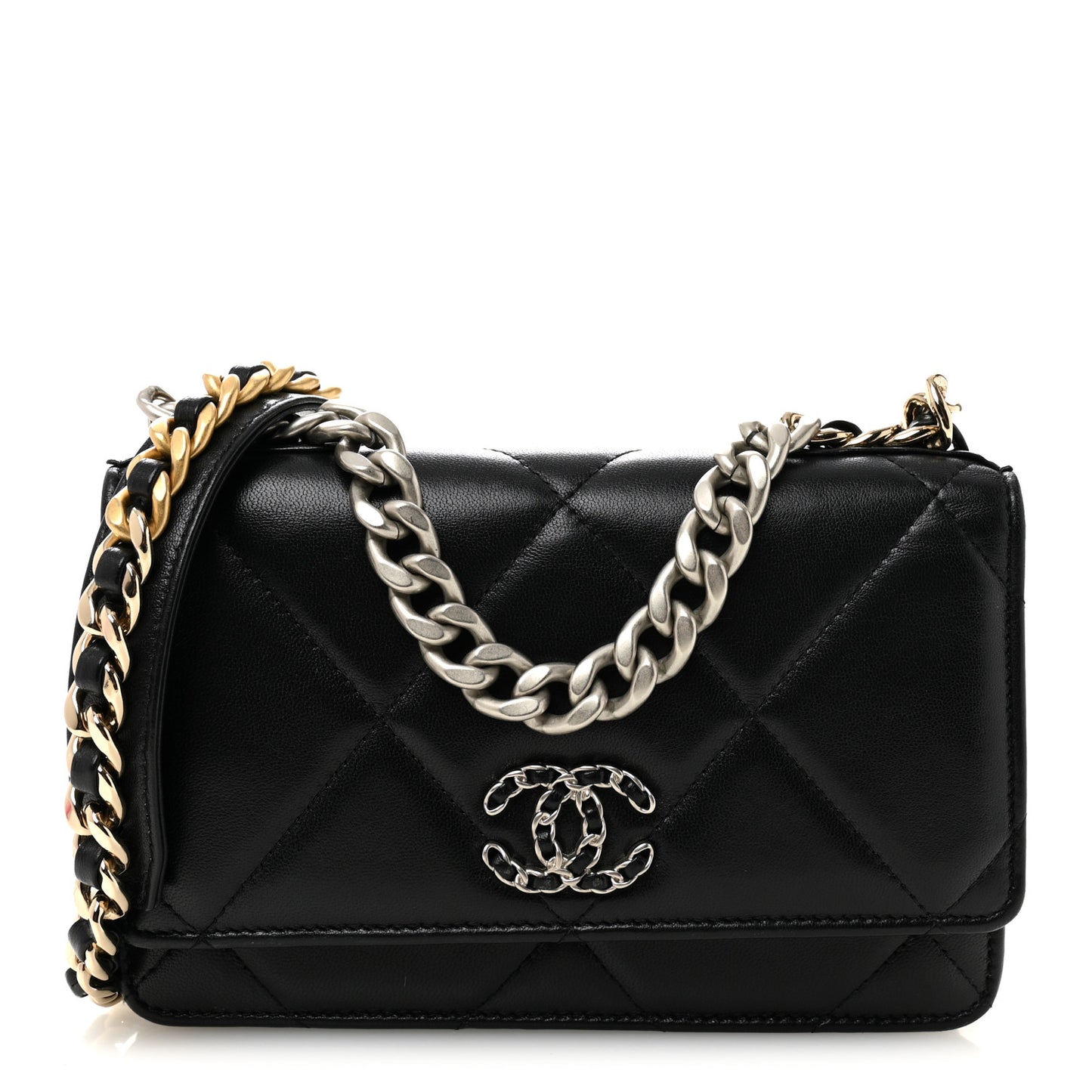 Lambskin Quilted Chanel 19 Wallet On Chain WOC Black