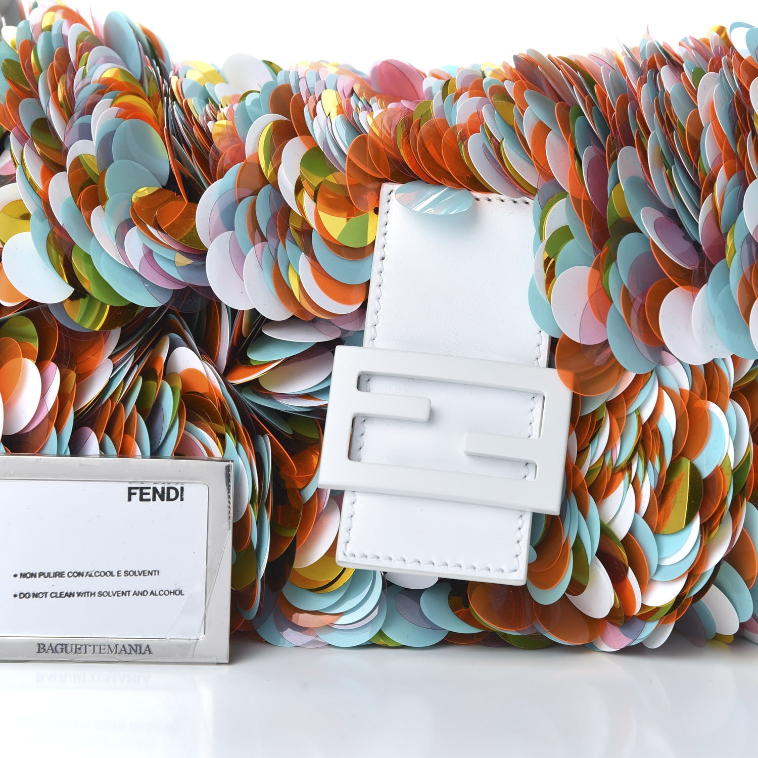 Fendi Sequin Maxi Paillettes Cuoio Lucido Baguette Multicolor White 9 of 9