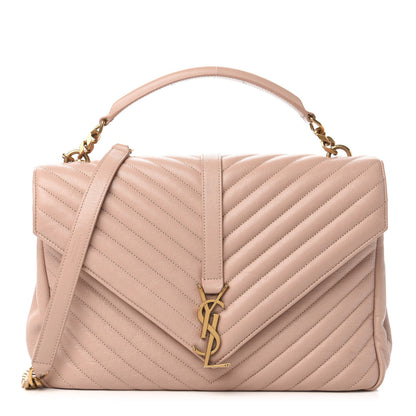 Saint Laurent Sheepskin Matelasse Chevron Monogram Large College Satchel Rose Antic 1 of 9