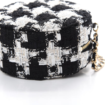 Chanel Tweed Quilted Round Clutch With Chain Black Ecru White 9 of 10