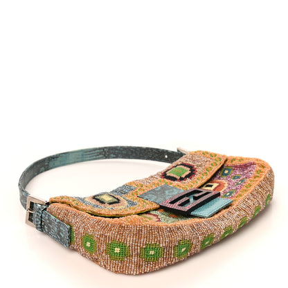 Fendi Wool Embroidered Beaded Lizard Baguette Multicolor 3 of 9