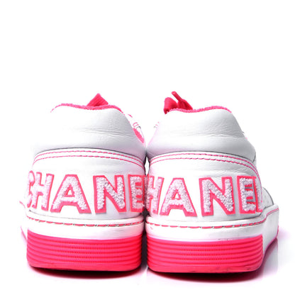 Chanel Calfskin Womens Logo Sneakers 39.5 Fuchsia White 4 of 6