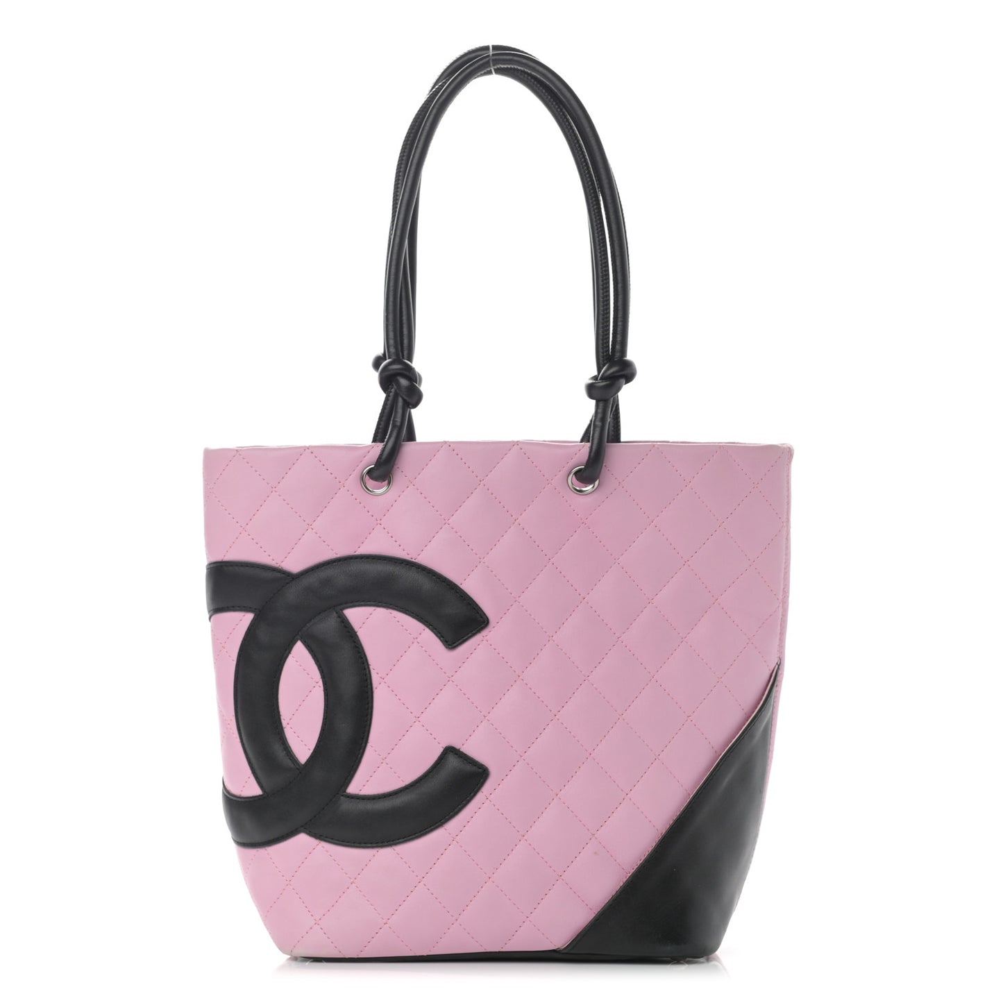 Calfskin Quilted Medium Cambon Tote Pink Black