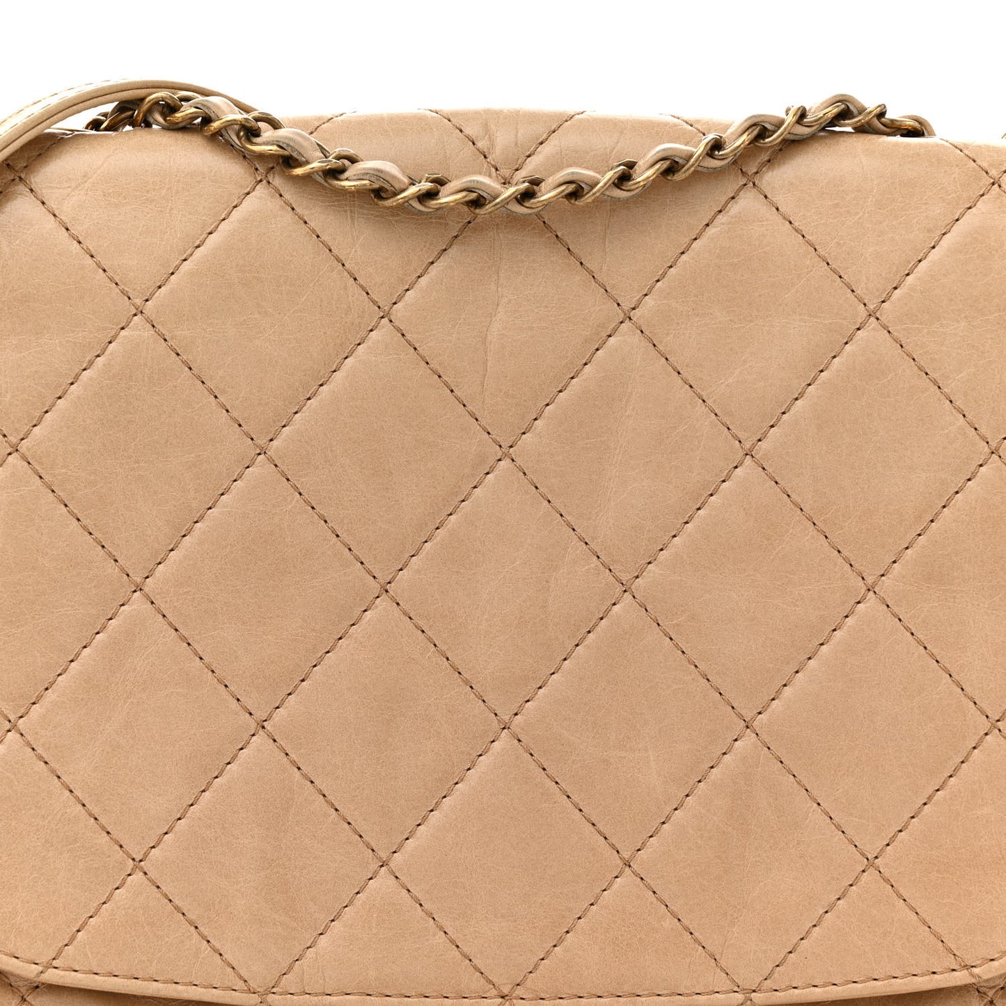 Glazed Calfskin Quilted Medium Bubble CC Flap Beige