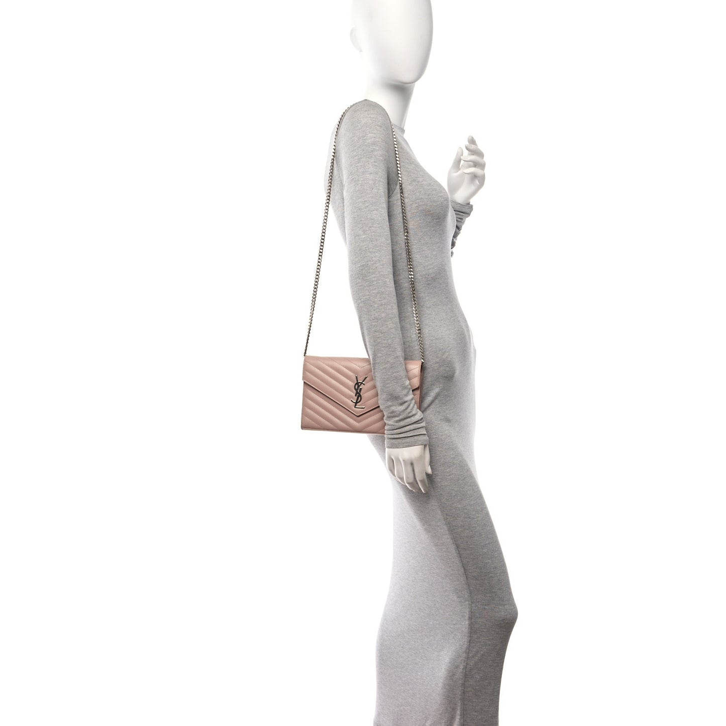 Grain De Poudre Matelasse Chevron Monogram Chain Wallet Pale Pink