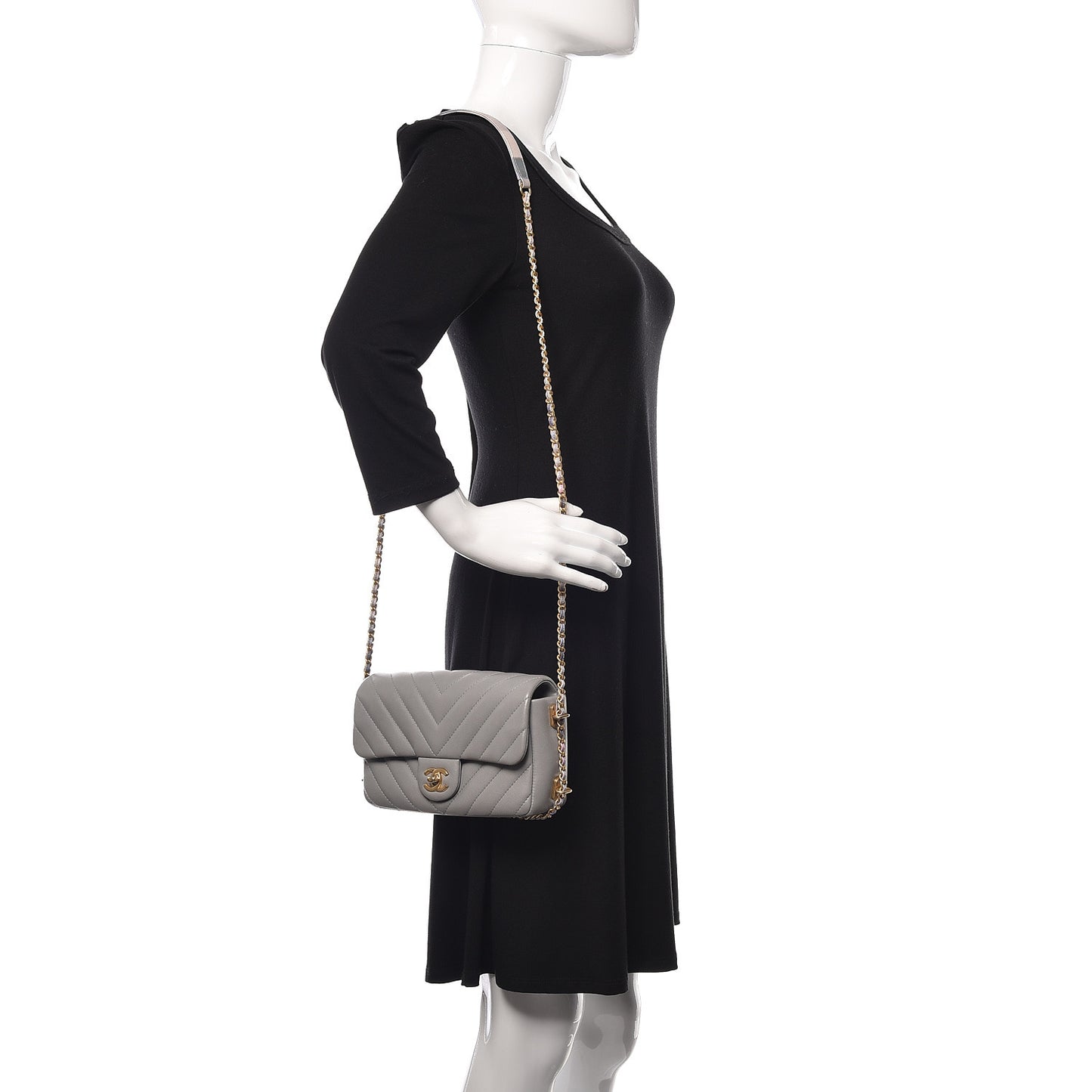 Lambskin Chevron Quilted Chain Around Mini Rectangular Flap Grey