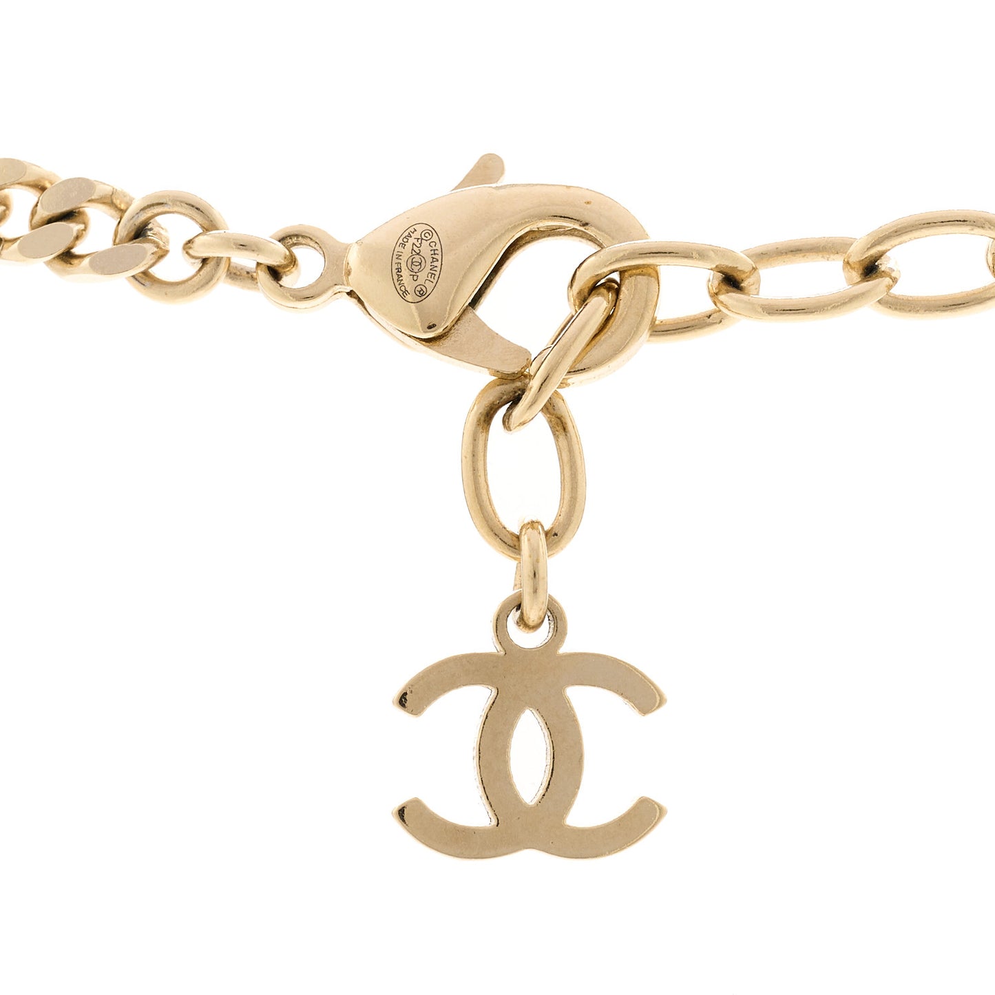Crystal Pearl CC Mademoiselle Pendant Necklace Gold