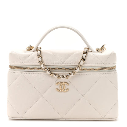 Chanel Caviar Quilted Top Handle Slim Vanity With Chain White 1 of 13
