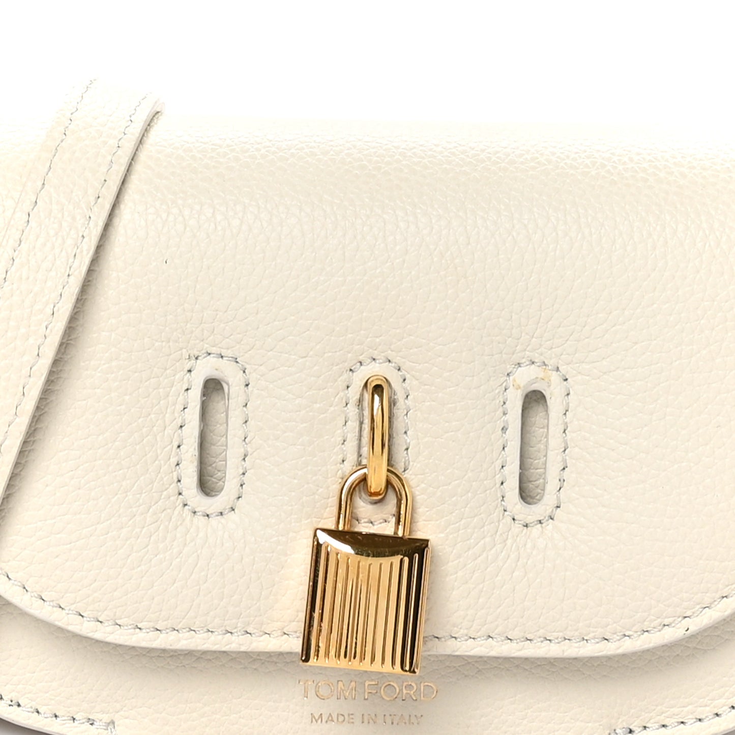 Grained Calfskin Padlock Crossbody Bag Chalk