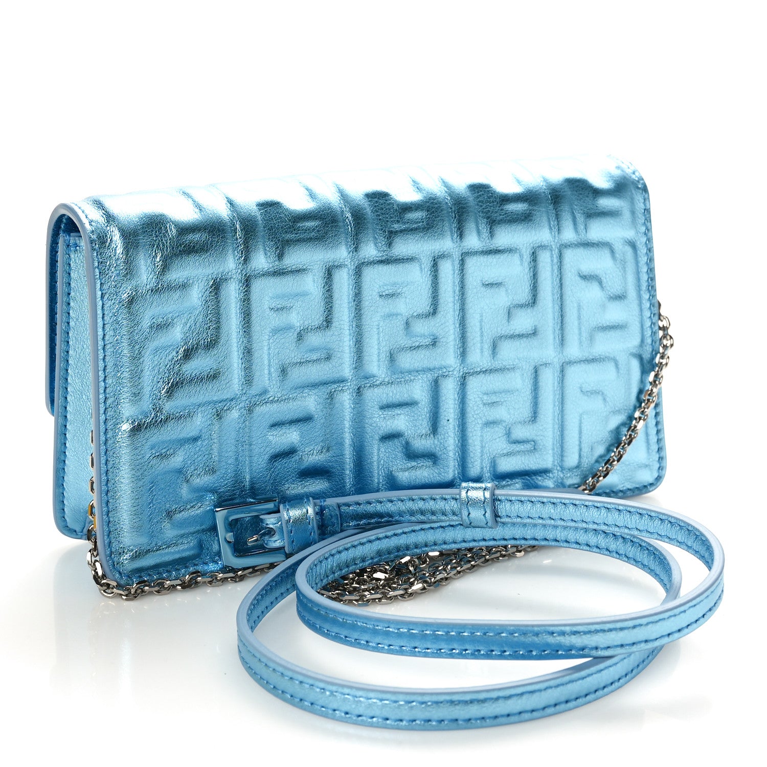Fendi Metallic Nappa Matisse FF Embossed Wallet On Chain Laguna Palladio 3 of 10