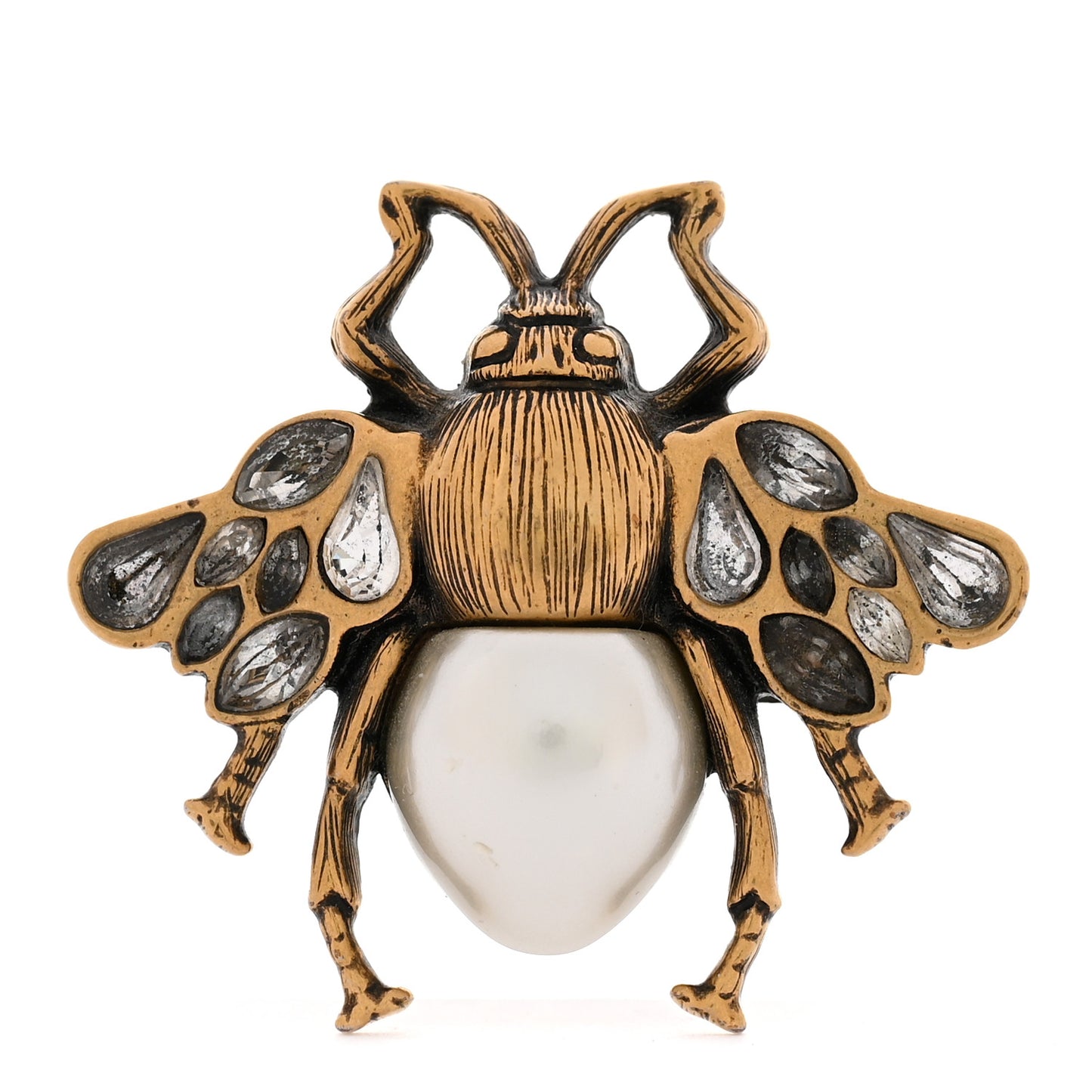 Metal Crystal Pearl Bee Ring M 56 7.5 Aged Gold