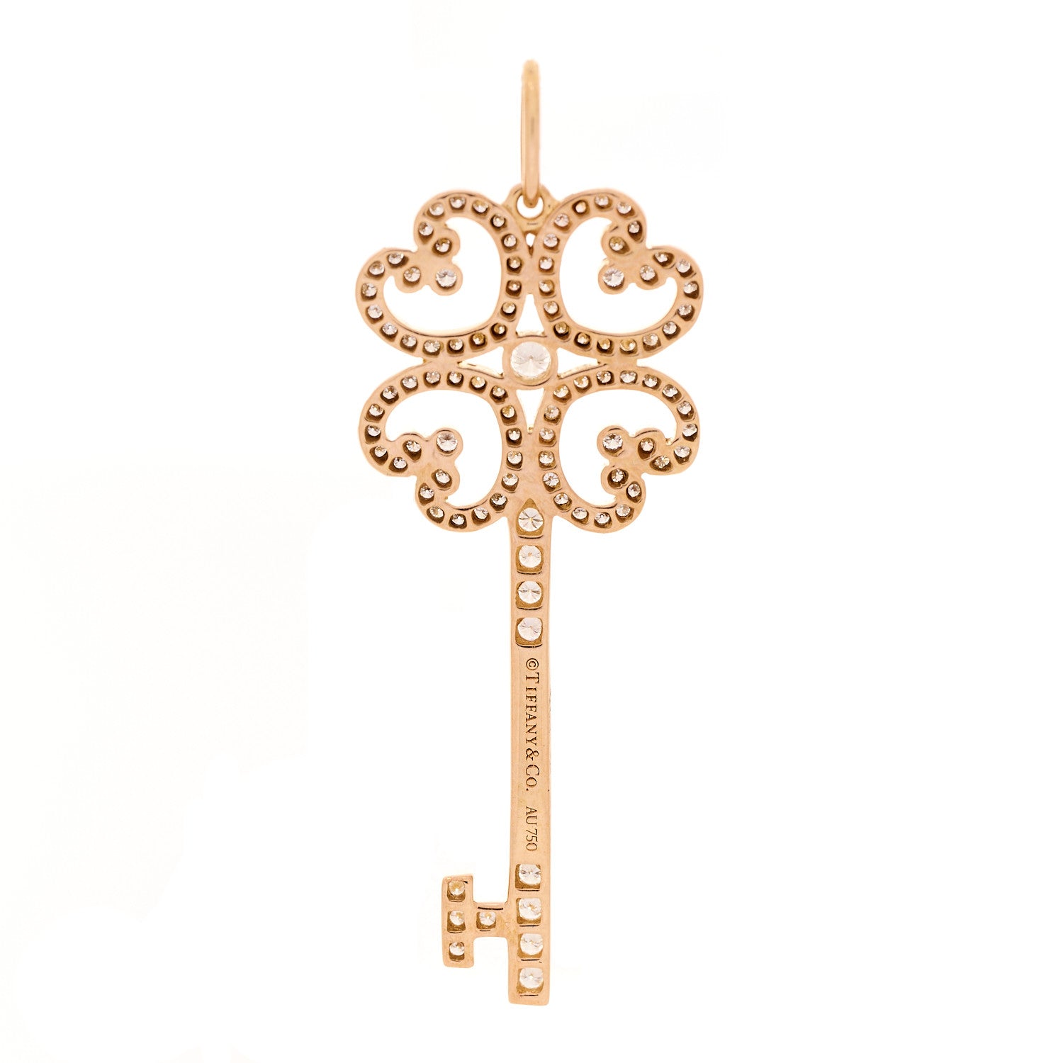 Tiffany 18K Rose Gold Diamond Quatra Heart Key Pendant 3 of 5