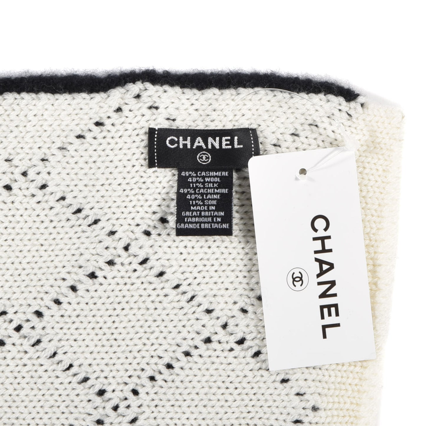 Wool Cashmere Silk CC Scarf Black White