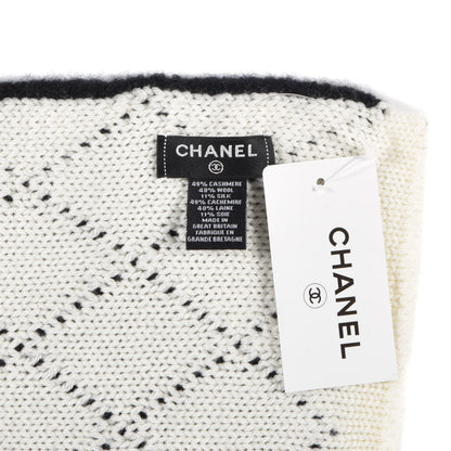 Chanel Wool Cashmere Silk CC Scarf Black White 4 of 4