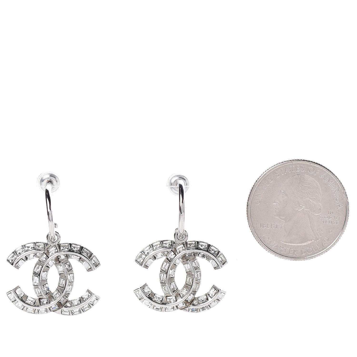 Chanel Baguette Crystal CC Dangle Earrings Silver 2 of 5