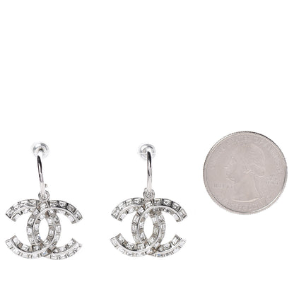 Chanel Baguette Crystal CC Dangle Earrings Silver 2 of 5