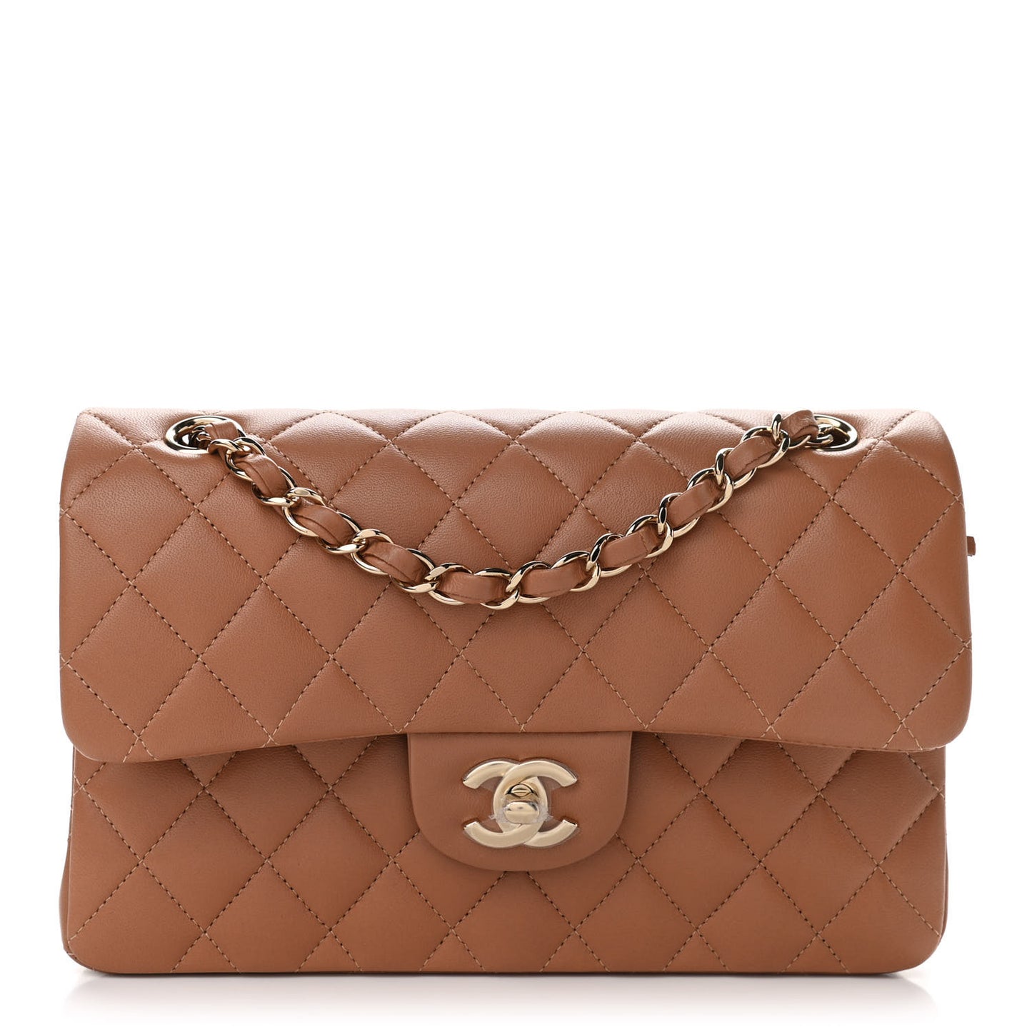 Lambskin Quilted Small Double Flap Brown