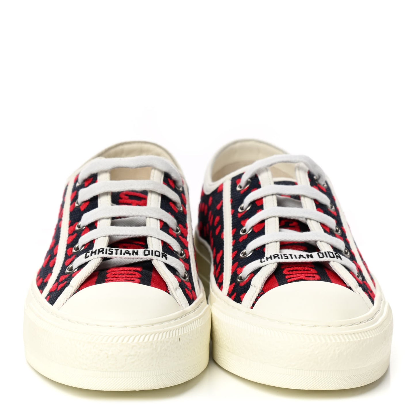 Cotton Heart Embroidered Walk'N'Dior Low Top Sneakers 36 Blue Red