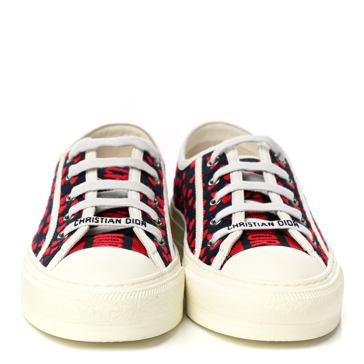 Christian Dior Cotton Heart Embroidered Walk'N'Dior Low Top Sneakers 36 Blue Red 2 of 8