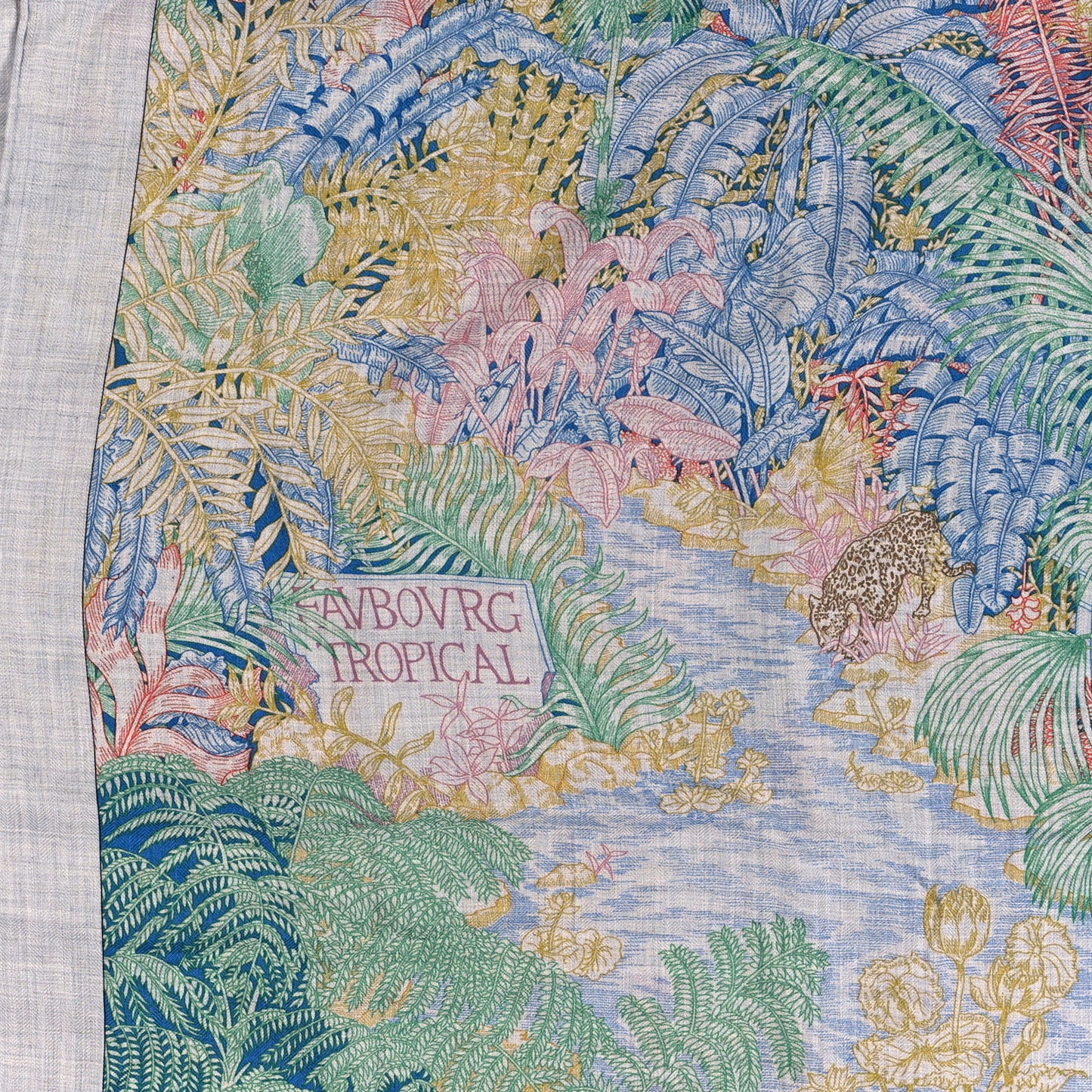 Cashmere Silk Faubourg Tropical Shawl 140 Gris Chine Rose