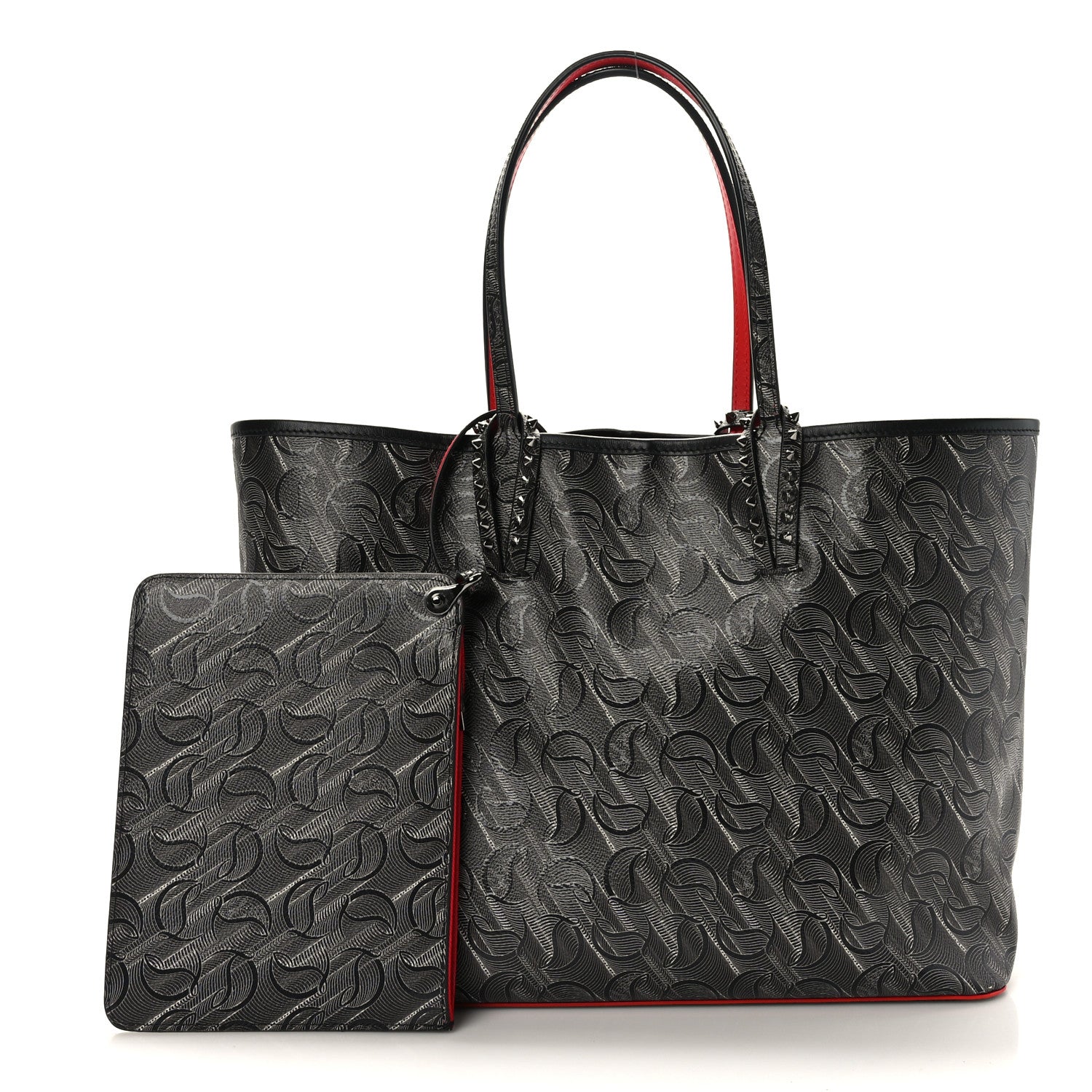 Christian Louboutin Toile Monogram Calfskin Printed Spikes East West Cabata Tote Black 3 of 9