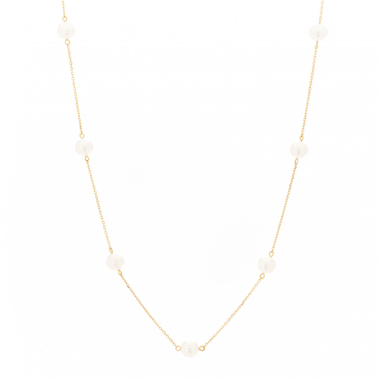 18K Yellow Gold Akoya Pearl 5.5-6mm Station Necklace
