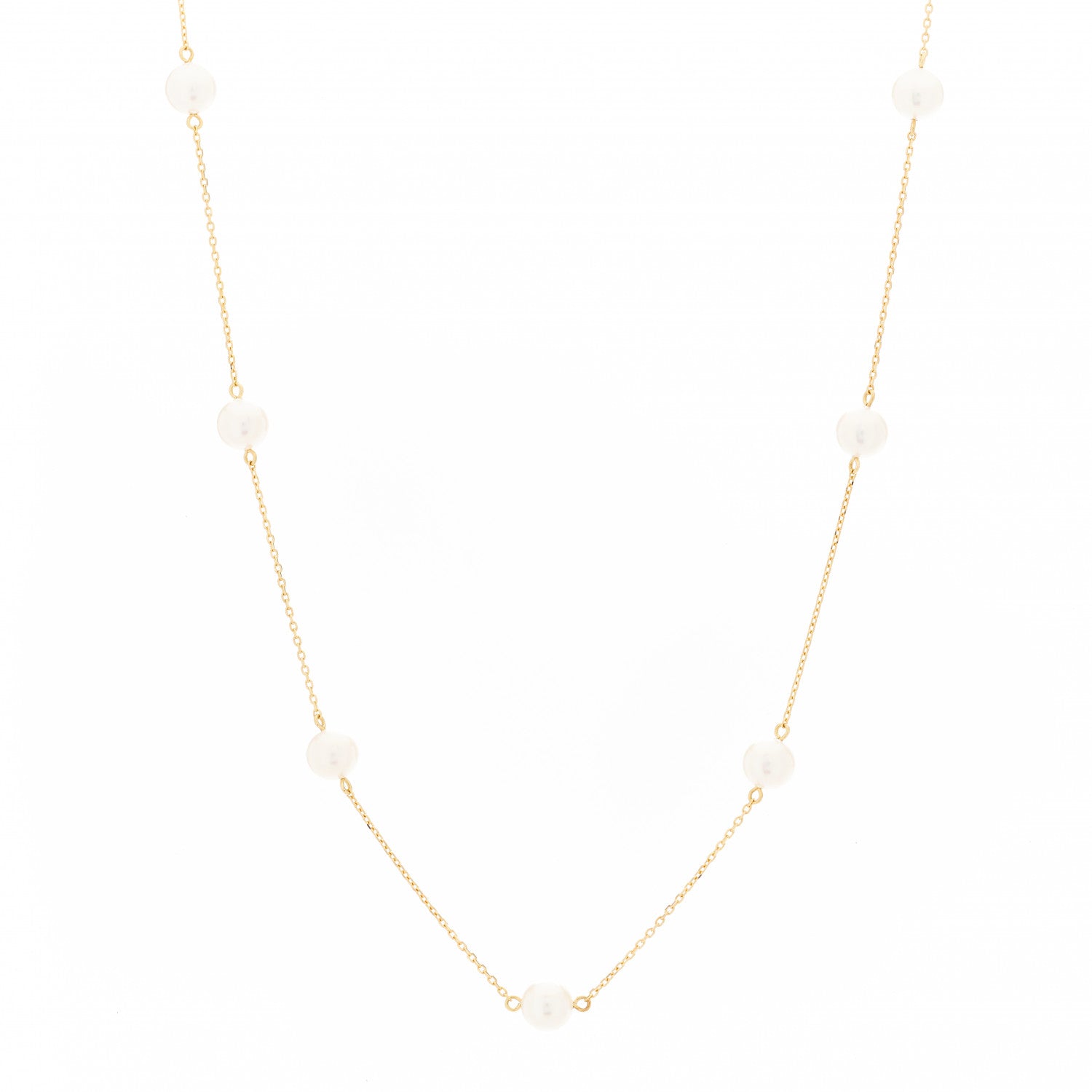 Mikimoto 18K Yellow Gold Akoya Pearl 5.5-6mm Station Necklace 1 of 6