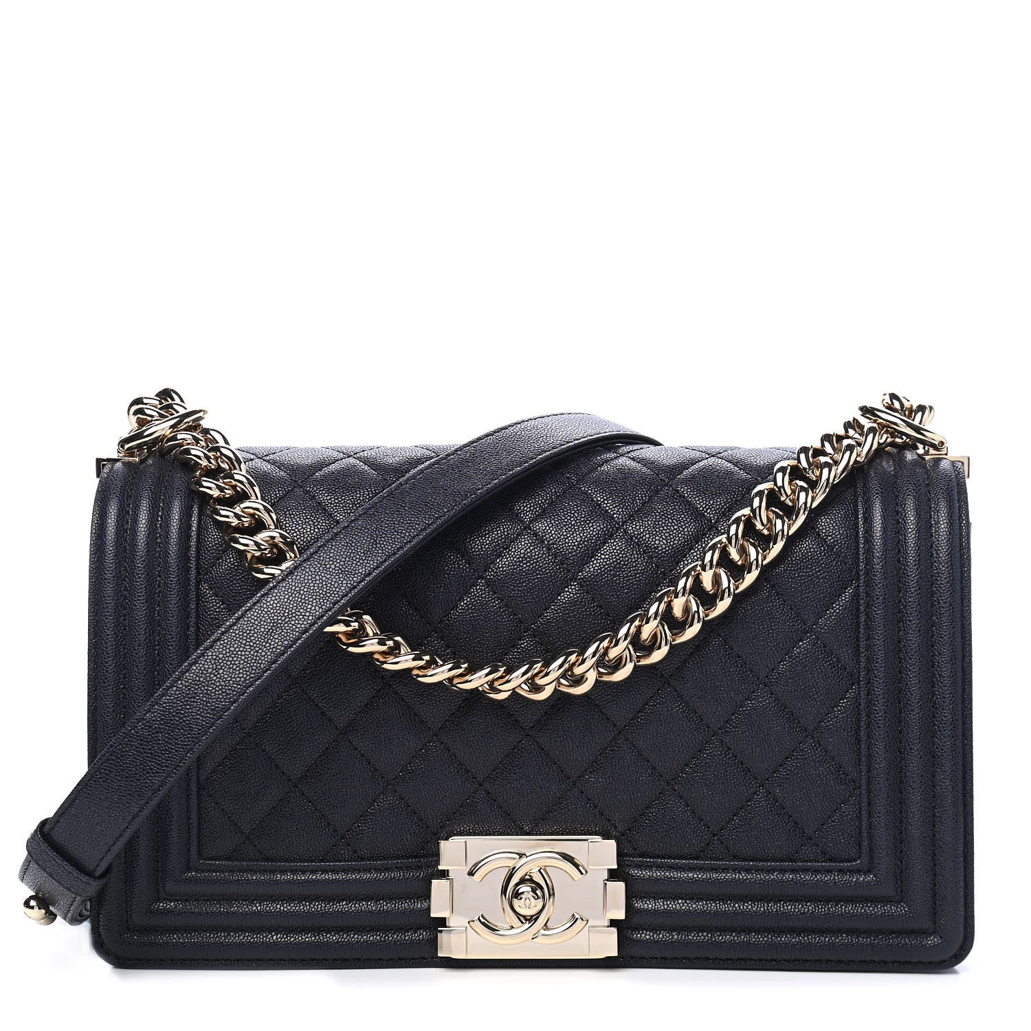 Chanel Caviar Quilted Medium Boy Flap Dark Navy Blue 1 of 8