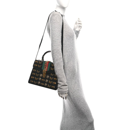 Gucci Calfskin Animal Studs Medium Sylvie Top Handle Bag Black 2 of 10