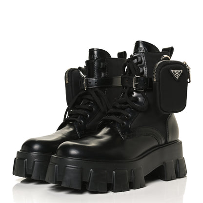 Prada Spazzolato Rois Nylon Metal Triangle Logo Monolith Pouch Pocket 55mm Boots 38 Black 3 of 7