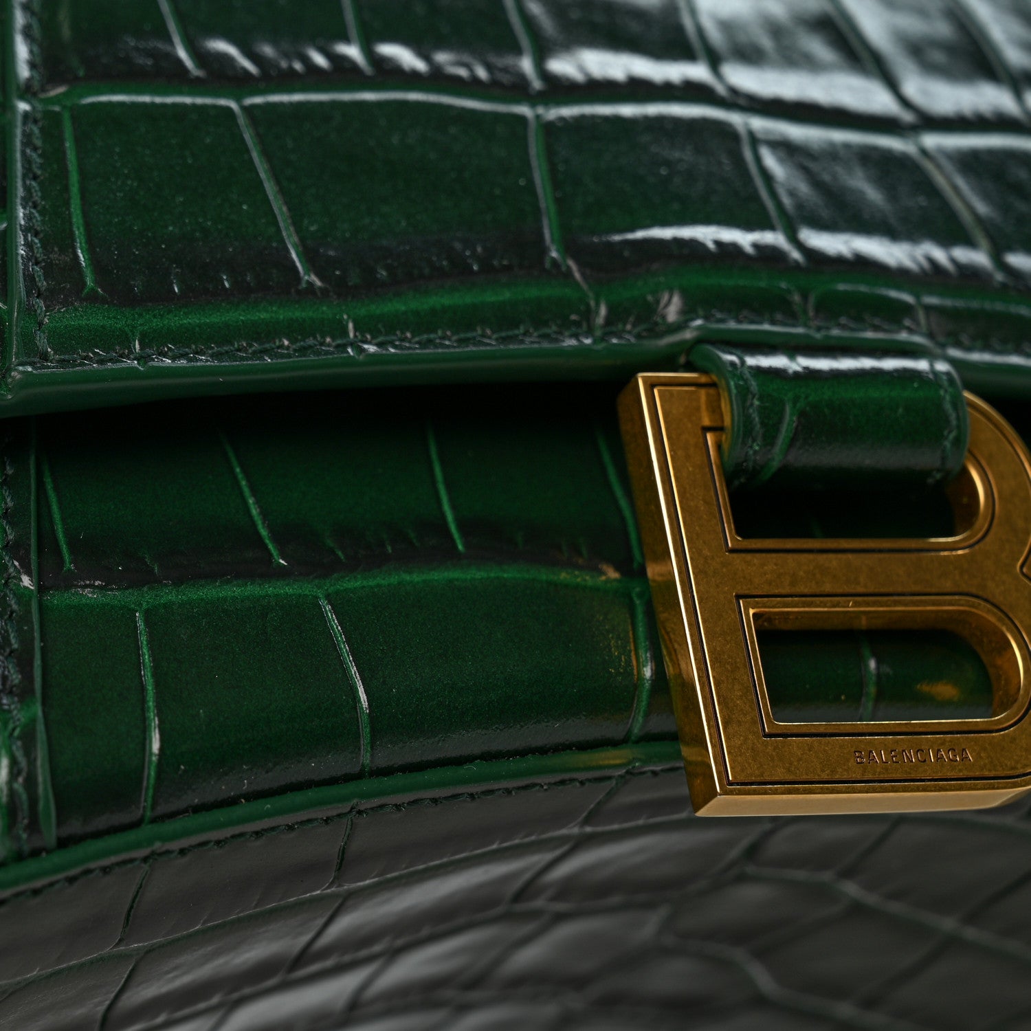 Balenciaga Shiny Calfskin Crocodile Embossed Small Hourglass Top Handle Bag Forest Green 13 of 13