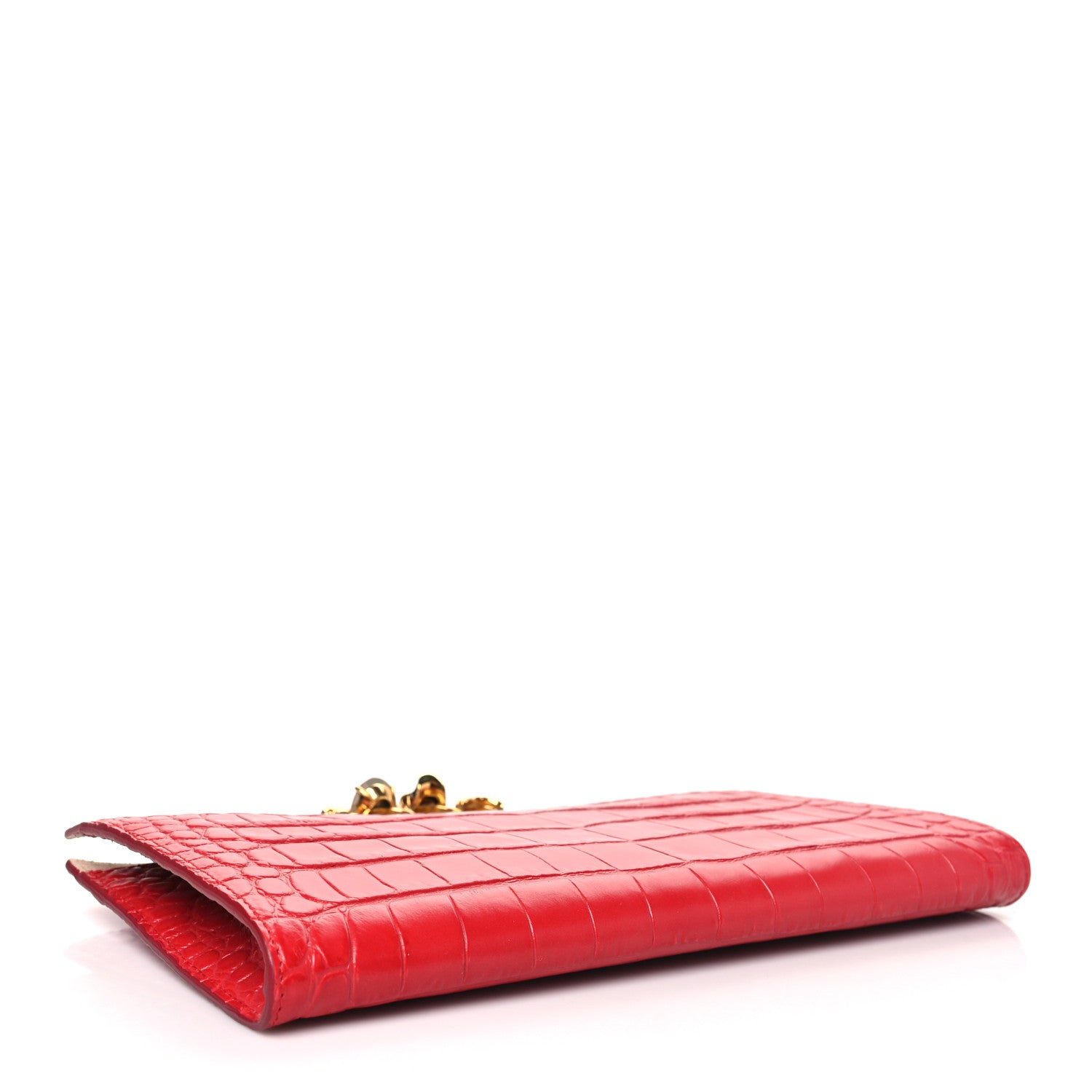 Alexander McQueen Calfskin Crocodile Embossed Knuckle Flat Clutch Red 4 of 9