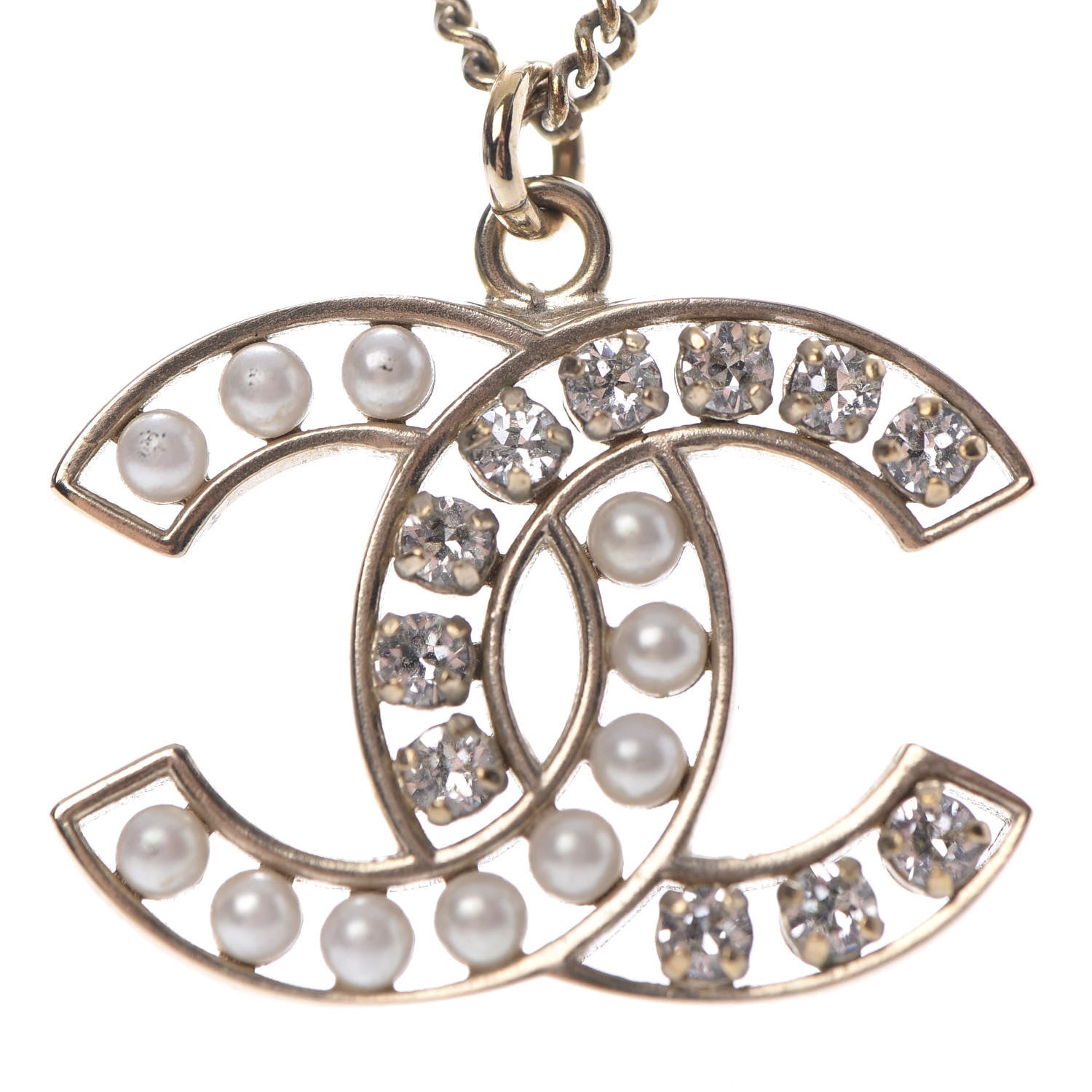 Chanel Pearl Crystal CC Pendant Necklace Gold 4 of 6