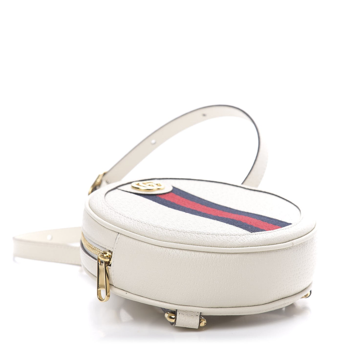 Textured Calfskin Web Mini Ophidia Round Backpack Mystic White