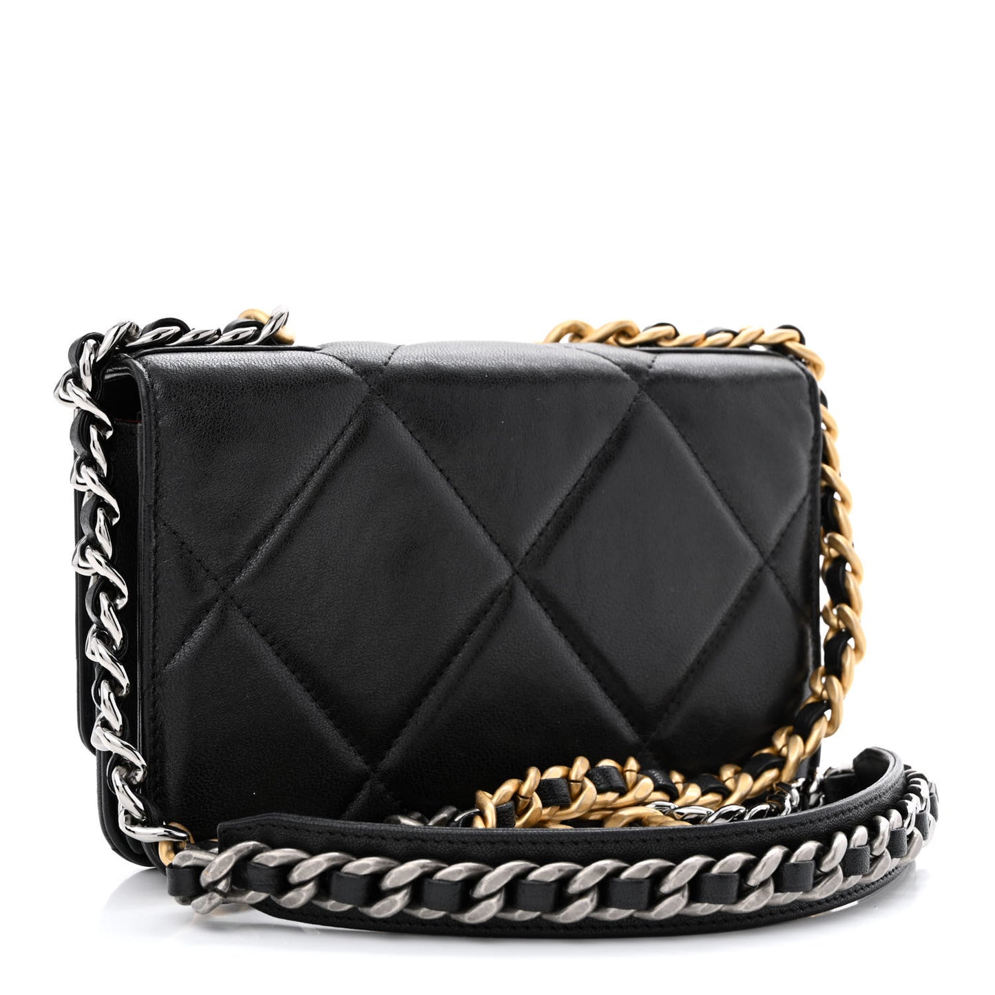 Goatskin Quilted Chanel 19 Wallet On Chain WOC Black