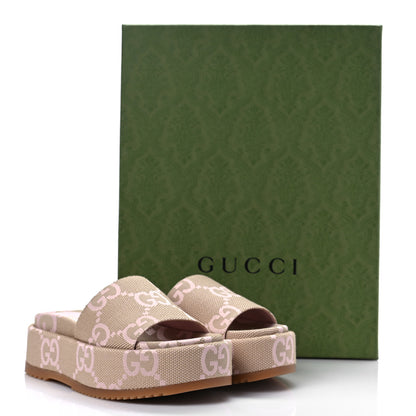 Gucci Monogram Jumbo GG Angelina Platform 55mm Slide Sandals 35 Beige Perfect Pink 18 of 18