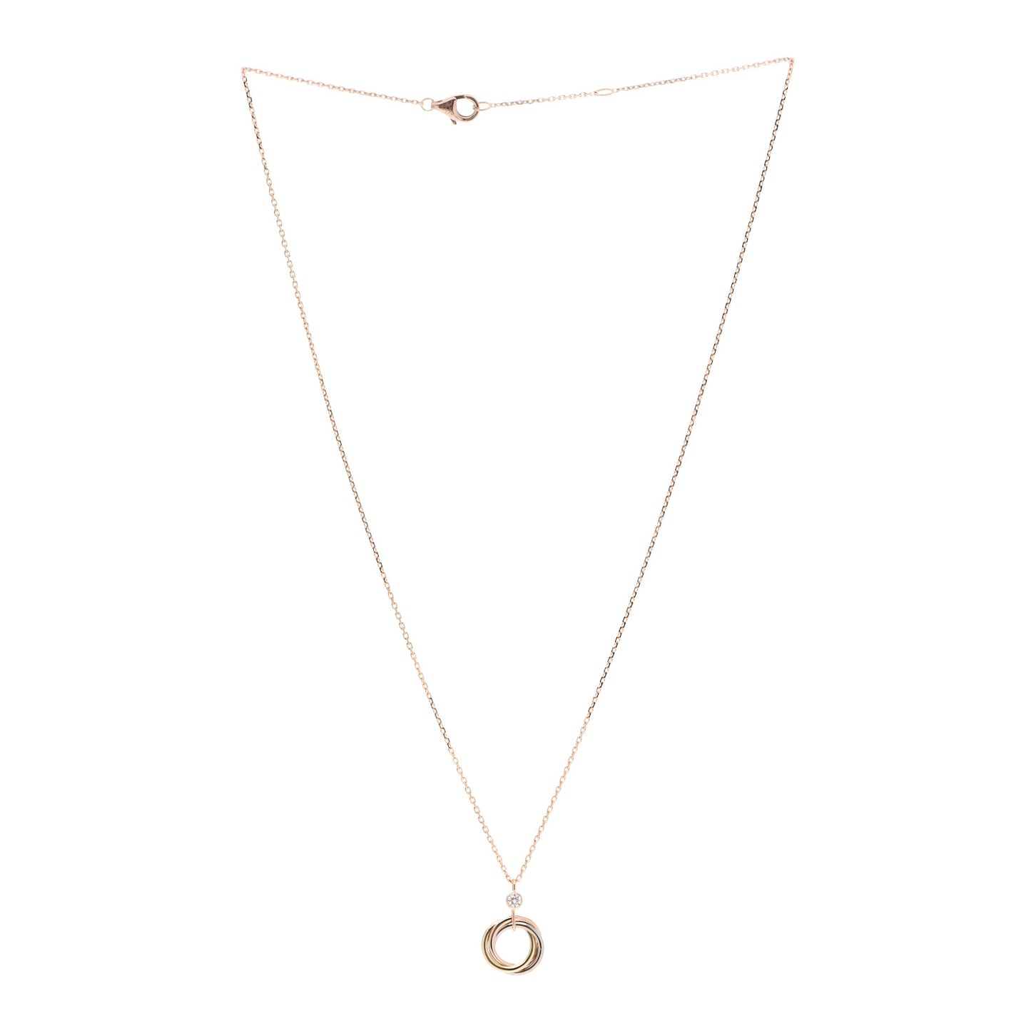 18K Pink Yellow White Gold Diamond Trinity Pendant Necklace