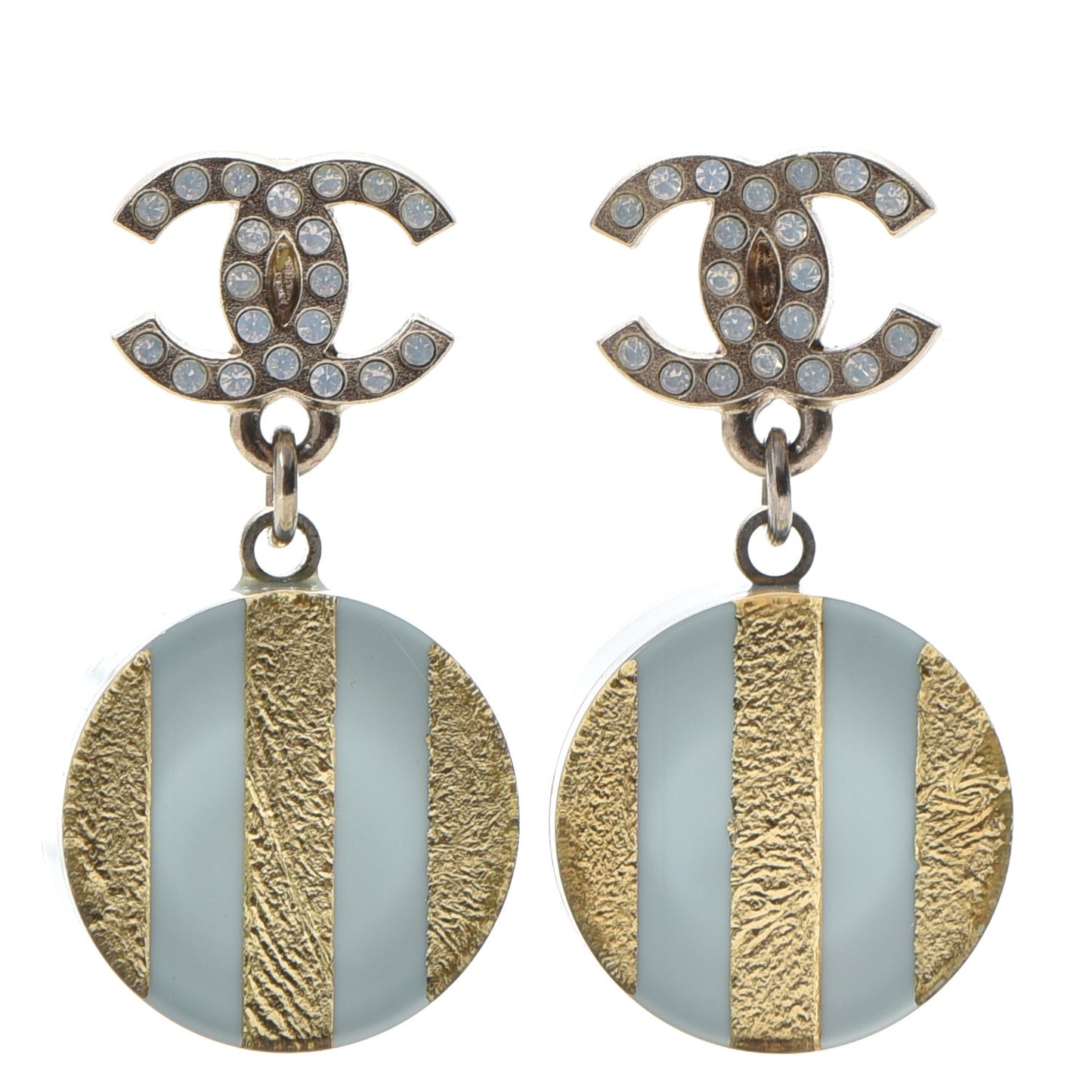 Resin Crystal Striped CC Drop Earrings Light Blue Gold