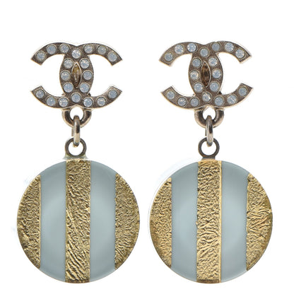 Chanel Resin Crystal Striped CC Drop Earrings Light Blue Gold 1 of 6